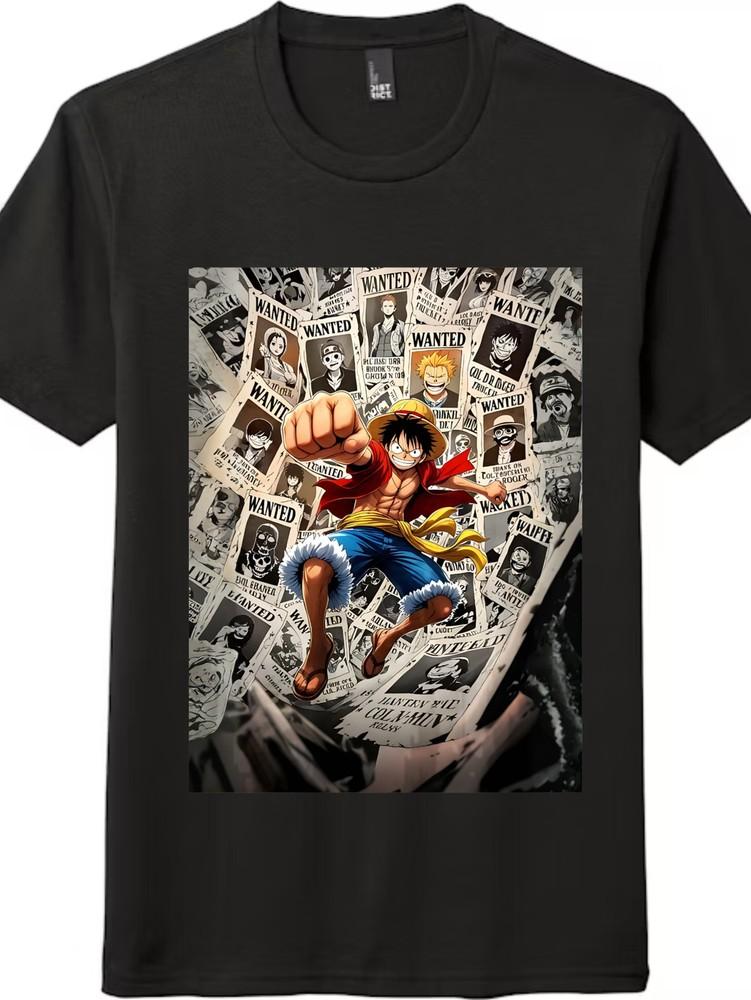 'One Piece'' Luffy Bounty Plakát Tištěné Tričko s Krátkým Rukávem|Trendy Anime Ležérní Top