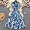 French Sweet Gentle V-neck Floral Chiffon Dress Women's Summer Tight Waist Elegant Slim Looking Vacation Style Fairy Dress