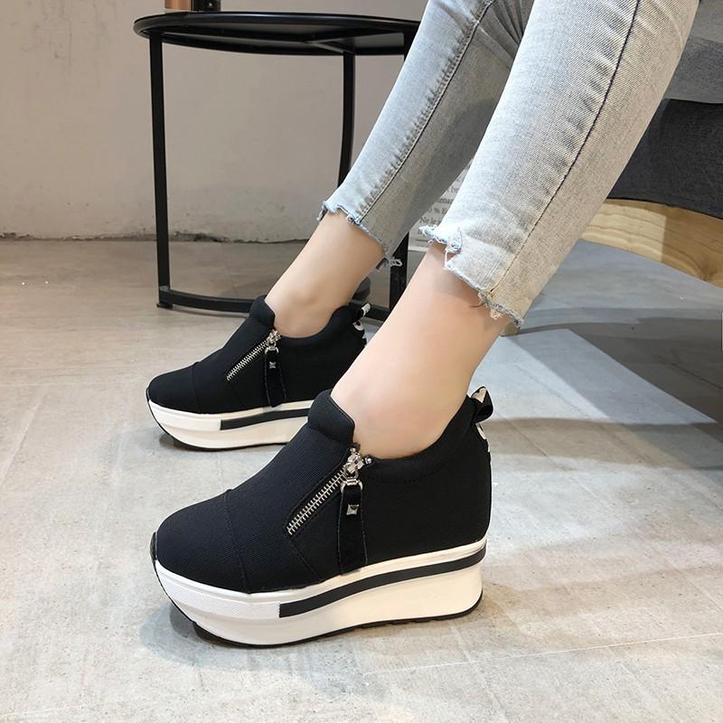 Platform Wedges Women's Sneakers Rhinestone Mesh Breathable Increased Casual Black Autumn Vulcanized Shoes Baskets Femme Zapatos
