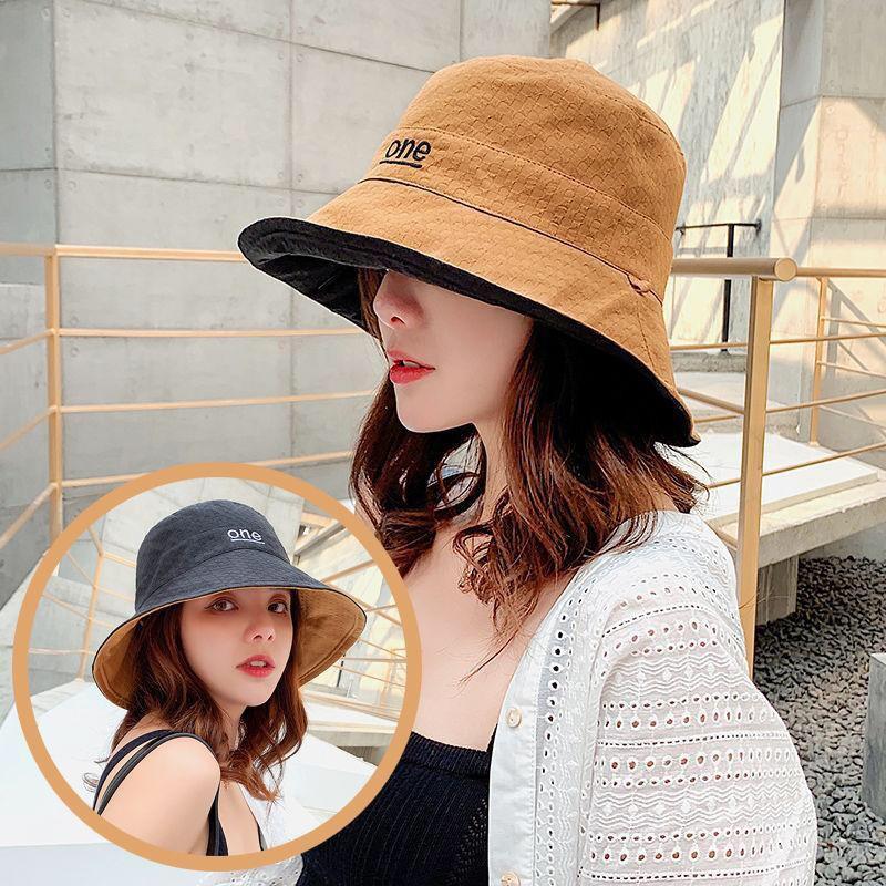 Breathable Versatile Double-sided Fisherman's Hat Children's Letter Sunscreen Sun Hat Big Eaves Summer ONE Sun Hat