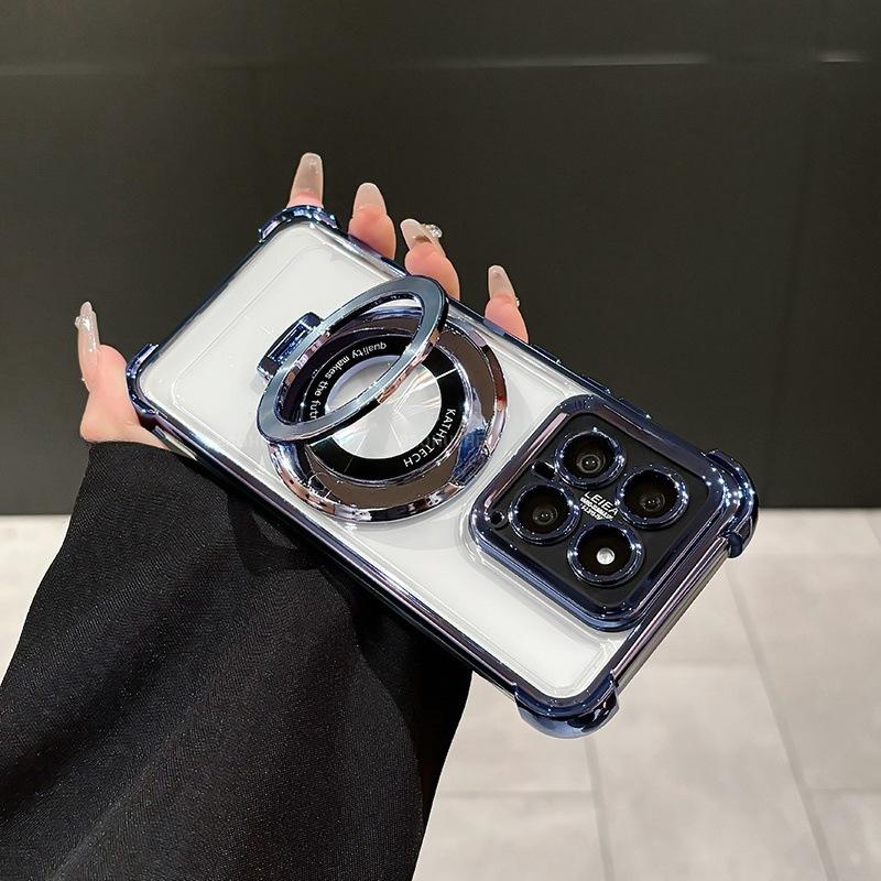 Applicable To Xiaomi Mi 15 Mobile Phone Case with Its Own Lens Film Redmi K90 Airbag Anti-drop Silicone Soft Case Magnetic Suction Bracket