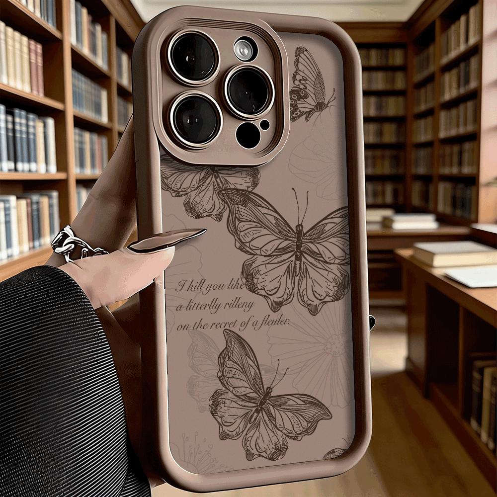 Vintage Butterfly Sketch with Quote Soft TPU Phone Case for iPhone 17 16 15 14 13 12 11 Pro Max Plus Shockproof Anti-Slip Cover