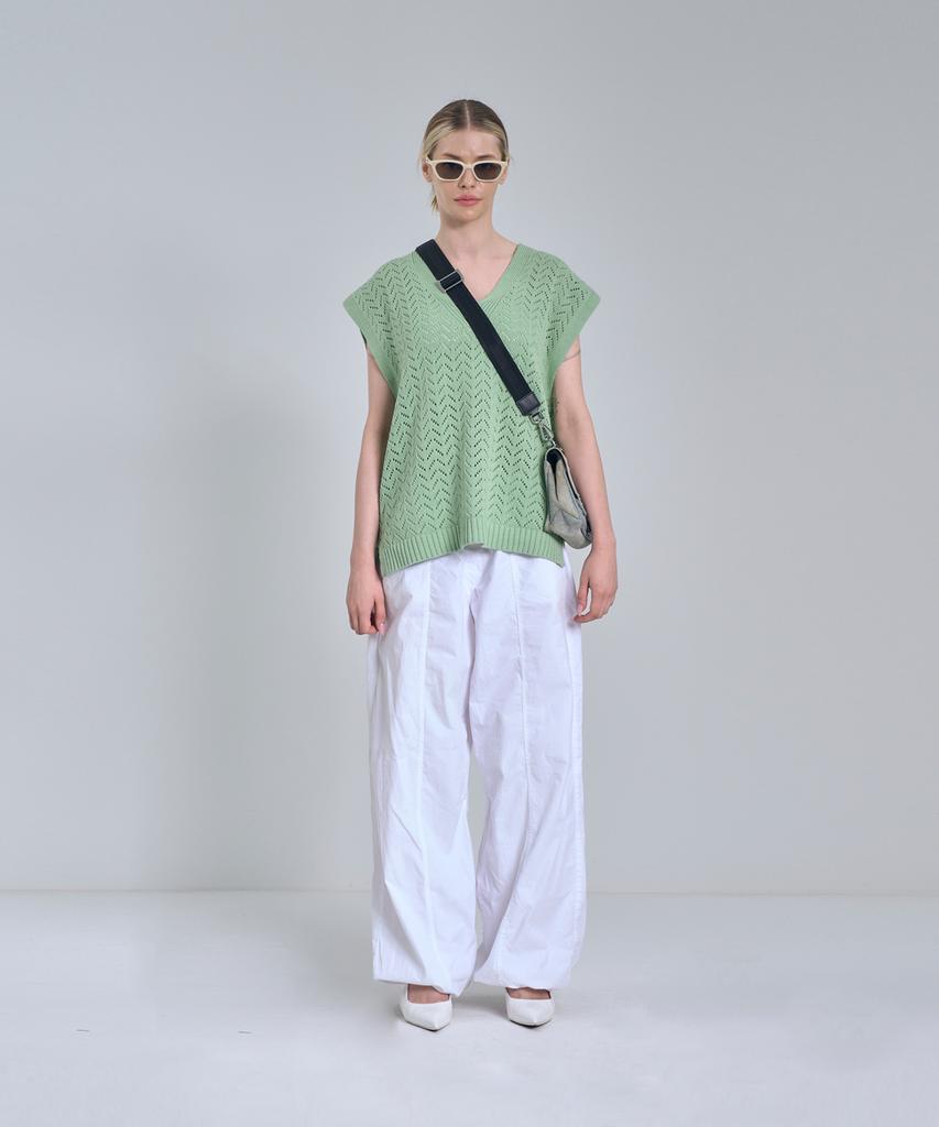 IRONYPORNO WHITELINE 86-Iro314 [Washable] Punched V-Neck Knit Vest Light Green