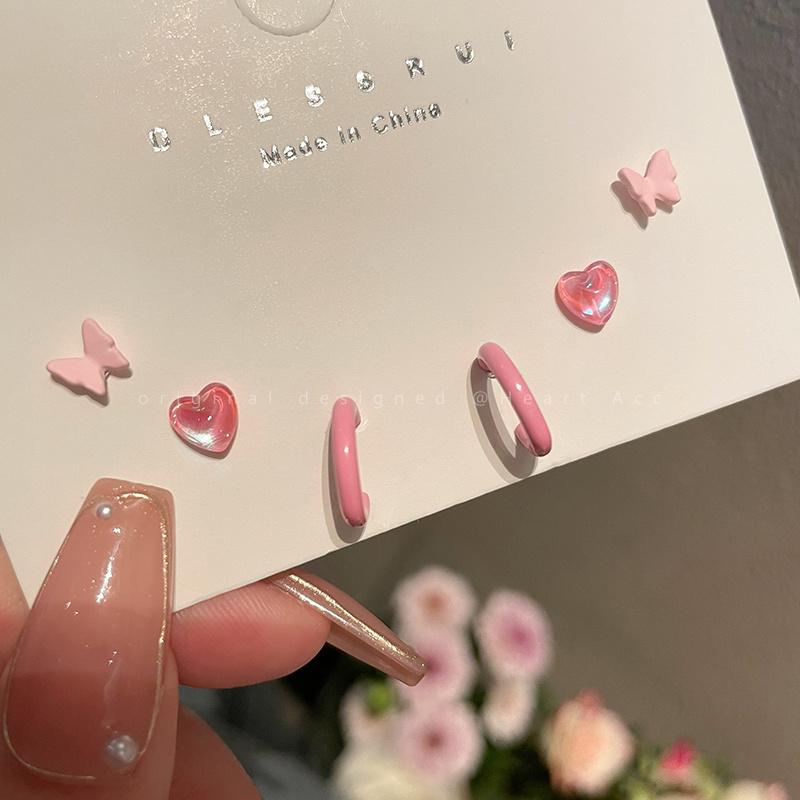 Piercing náušnice IF ME s motýlem pro ženy, růžové srdce, květina, kruhové náušnice C šperky