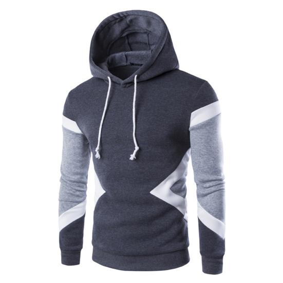 Men Hoodie Contrast Color Drawstring Autumn Winter Loose Patchwork Sweatshirt Male Clothes