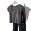 Spring and summer new square neck thin knitted sweater top women's fashion solid color gentle temperament simple bottom T-shirt