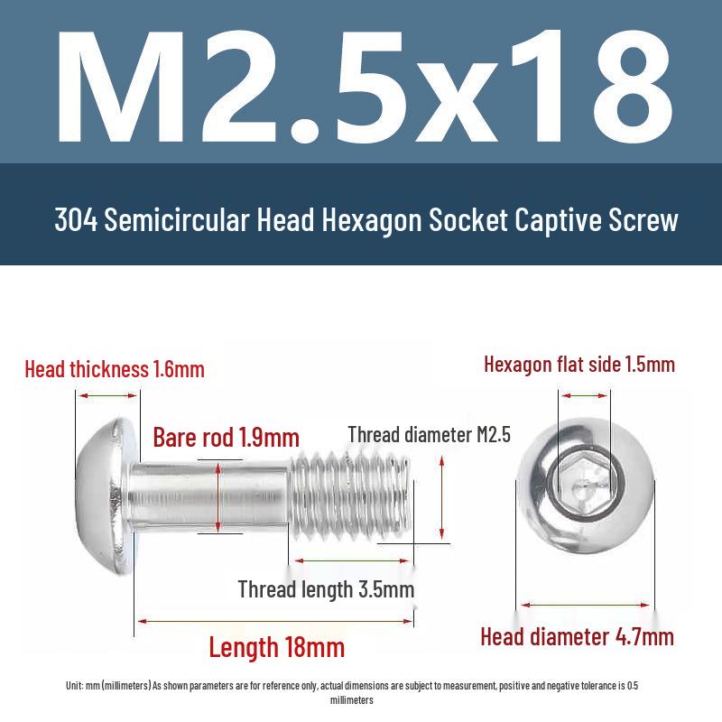Yigu 304 Stainless Steel Anti-Loosening Hex Socket Captive Screws - M2/M3