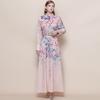 Vintage Style Color-Blocked Floral Print Turn Down Collar Shirt Dress for Women Spring 2026 Fashion Tie-Waist Single-Button Long Maxi Dress