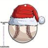 1pcs Baseball Santa Hat Christmas Ornament, Acrylic Sign, Four Seasons Decoration, with Wall Hanging, Novelty Home Decor
