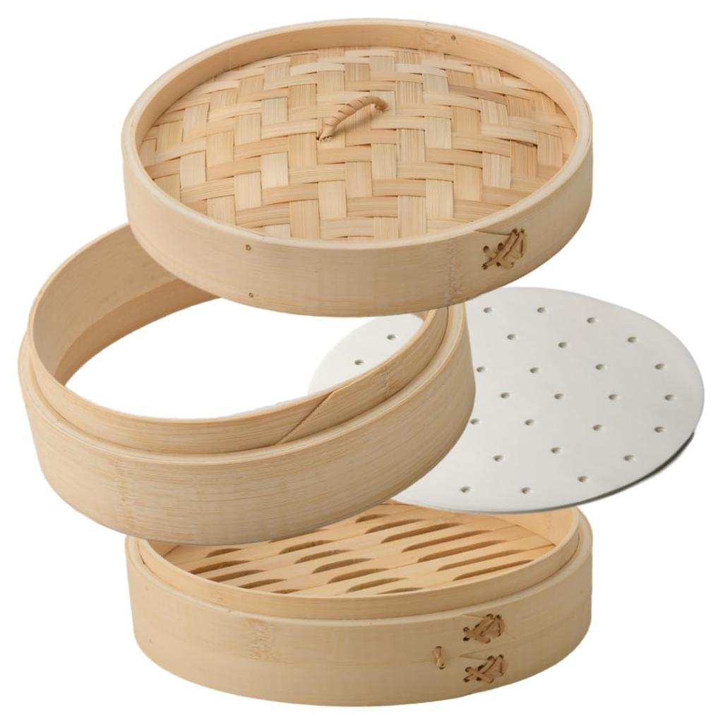 Heist Bamboo Steamer with Base, 18cm, 1 Tier, Includes 20 Dedicated Sheets, Commercial Use, Steamer, FH85018D-11