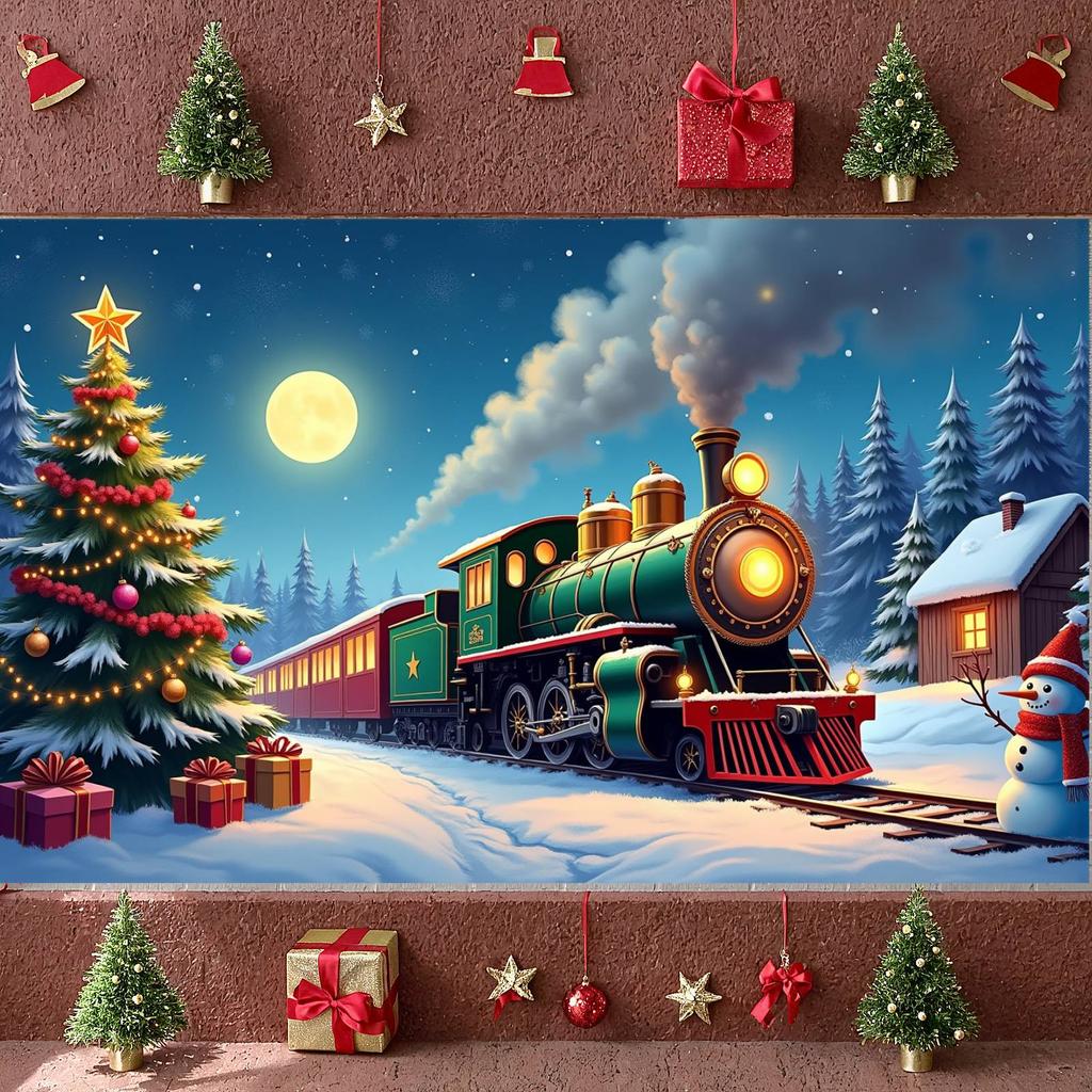 Festive Banner Snowy Scene Holiday Banner Christmas Train Banner Lighted Garland For Outdoor Event Winter Festival Holiday