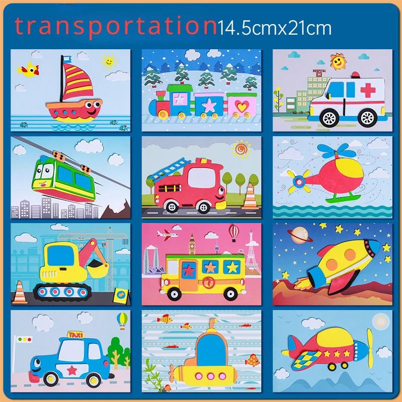 Eva 3D Foam Sticker Puzzle Game Diy Cartoon Animal Transportation Dinosaur Learning Education Toy For Toddler Kid Art Craft Kit