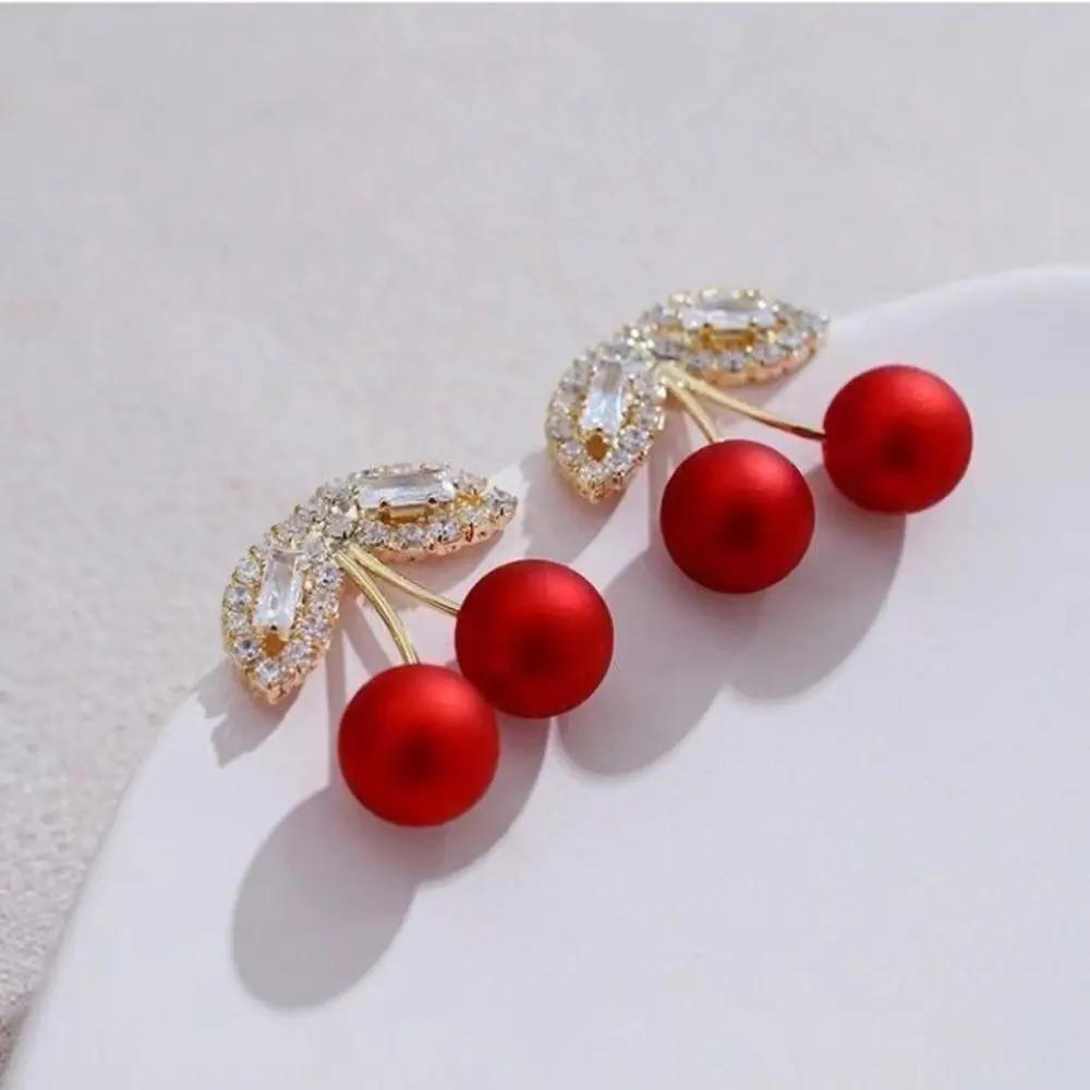 Red Cherry Stud Earrings Women Zircon Sweet Lovely Dangle Earrings Small Fresh Apples Drop Earrings Fruit Earrings