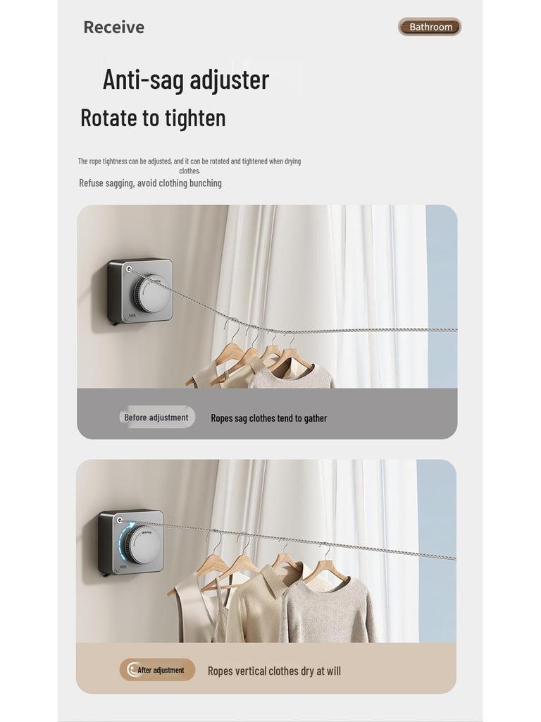 Zatahovací 4,8m nástěnný sušák na prádlo na balkon/do koupelny, nerezová ocel, není nutné vrtání