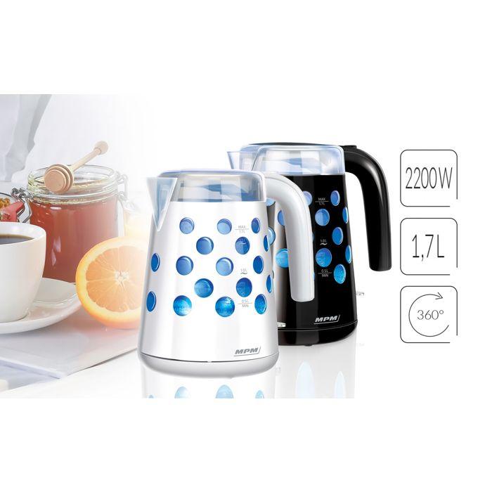 Bouilloire Électrique Rétro-éclairée 1,7 L Sans Fil Filtre Anti-calcaire MPM MCZ-86 2200W Noir