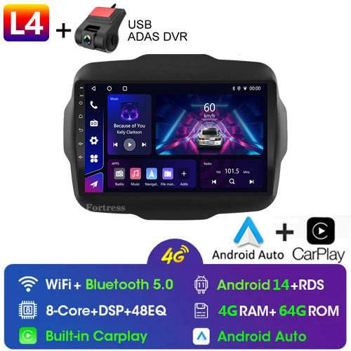 Radio auto 2Din 4G Android 14 Player multimedia video Stereo Pentru Jeep Renegade 2016-2020 Navigație GPS Unitate principală Carplay