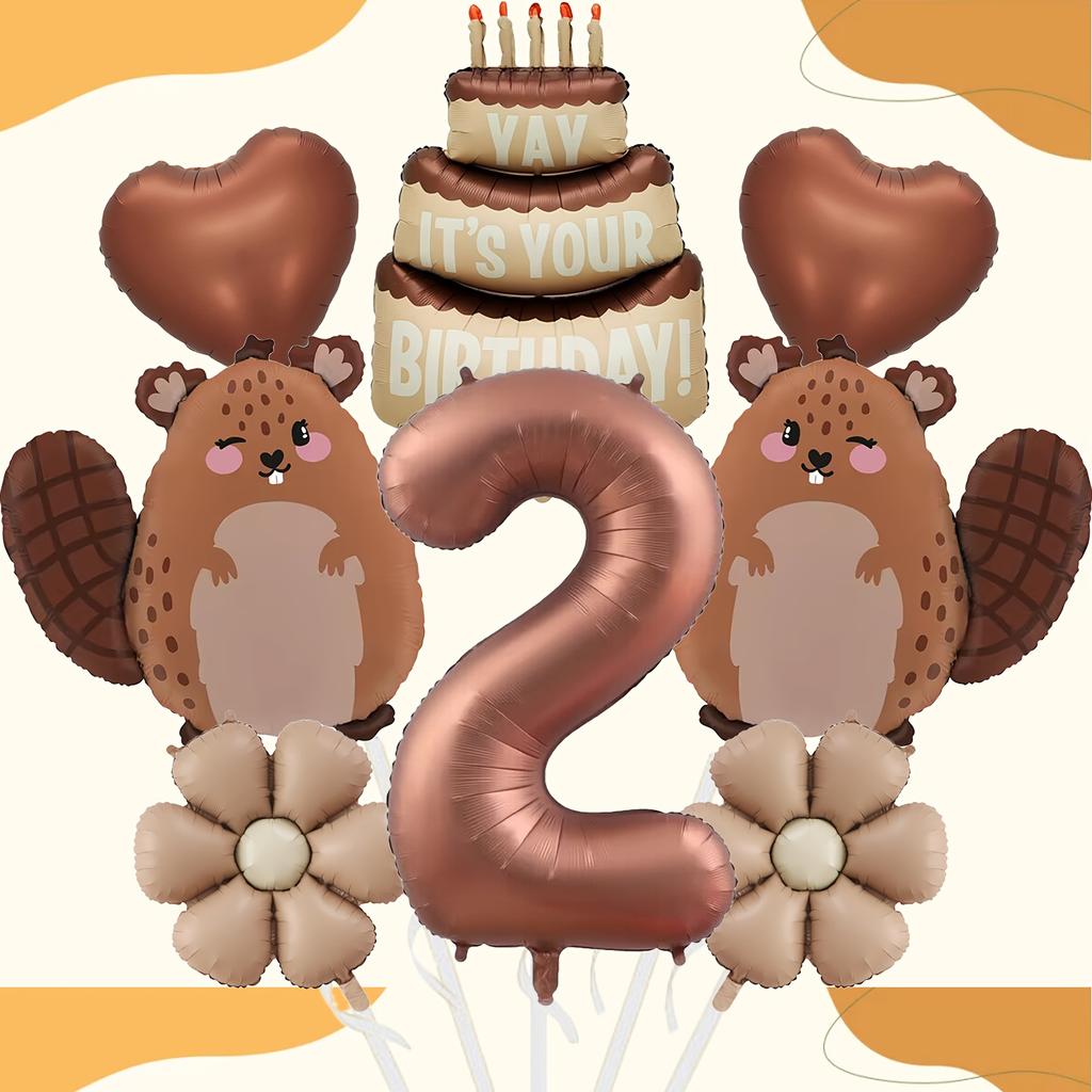 8pcs Cute Beaver Cake Daisy Love Chocolate Number 1-9 Balloon Set Birthday Party Animal Theme Set Baby Shower Globos