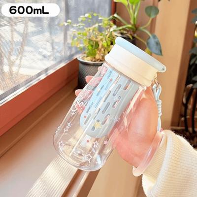 Cartoon 600/800ml Water Bottle Transparent Plastic Tea Separation Cup Leakproof Drinking Bottle