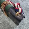 [Pre-Owned] Sylvie Gold Buckle Bee Star Pattern Striped Web Ribbon Bow Shoulder Crossbody Handbag Small - Good #KD2RKA