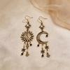 Orecchini Pendenti Bohémien Sole Luna Stella con Nappe Lunghe Accessori Gioielli Retrò Per Donne e Ragazze