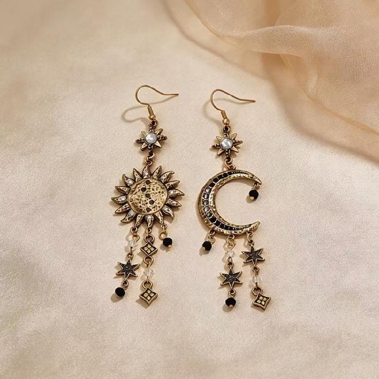 Orecchini Pendenti Bohémien Sole Luna Stella con Nappe Lunghe Accessori Gioielli Retrò Per Donne e Ragazze