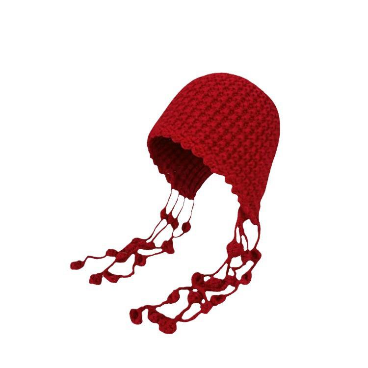 Kawanishi Women's Handmade Wool Beanie with Tassel and Ear Protection