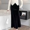 Samtrock Damen Herbst Koreanisch Bodycon Drapierung Hohe Taille Schlank Schwarz Meerjungfrau Rock