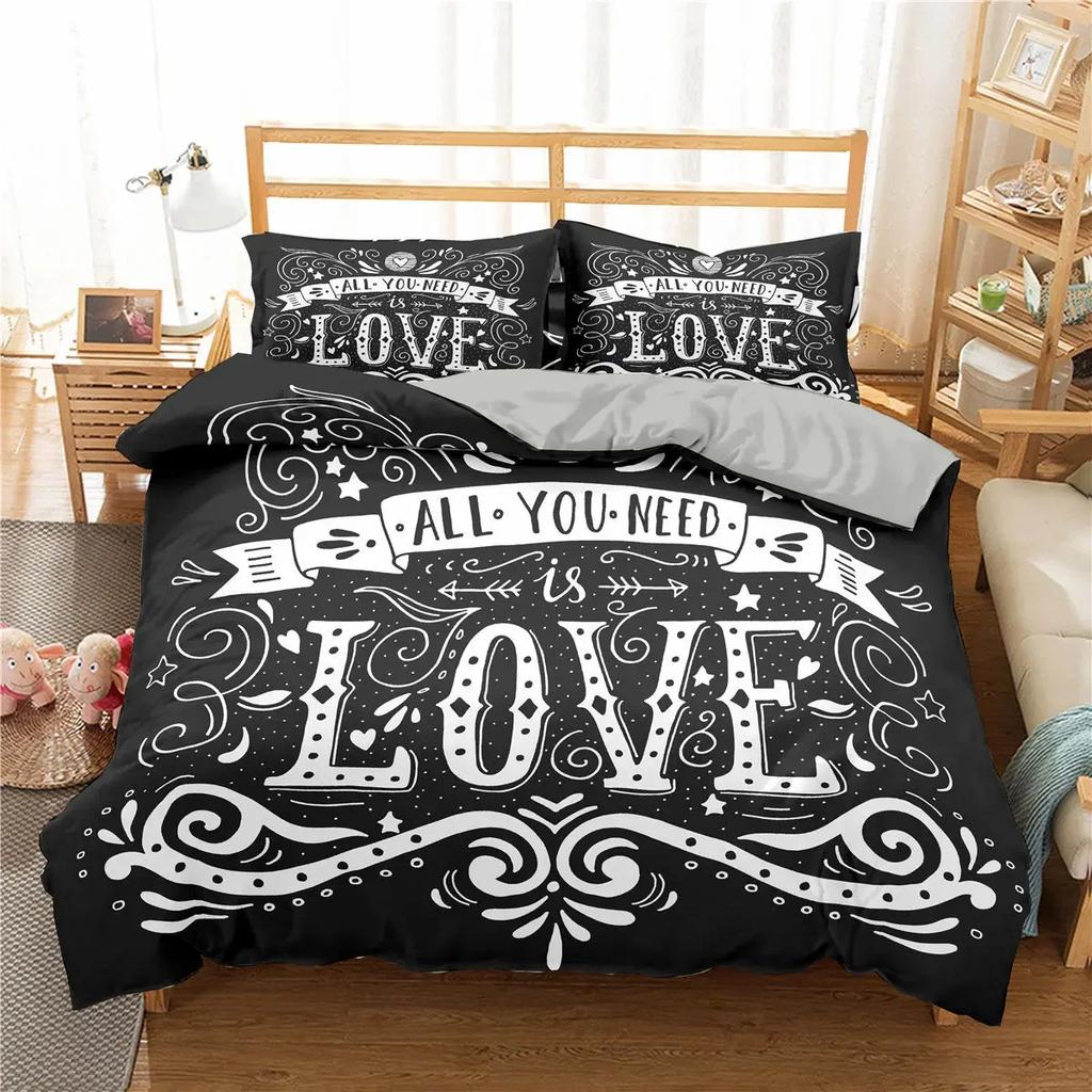 I Love Music Quilt Bedding Sets Cotton Home Textile 3D Print Music Lover Bedroom Comforter Set Queen Size Cover Duvet Set Black
