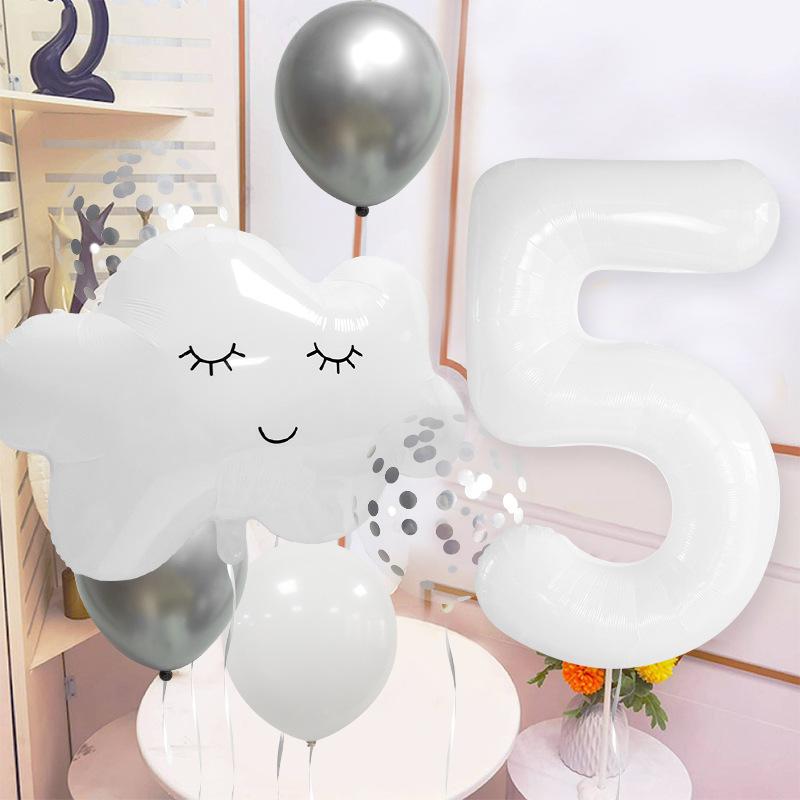 Small fresh cloud white smiley face children's birthday 40 inch digital aluminum film latex balloon bundle