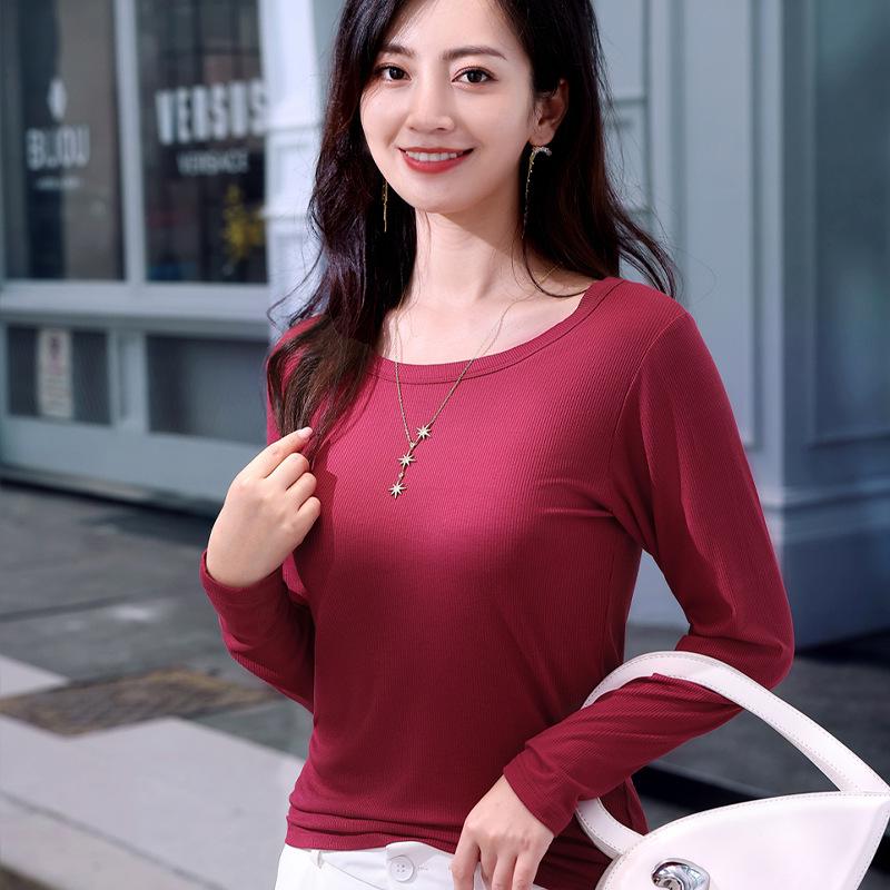 Autumn Korean Style Women's Slim-Fit Long Sleeve Round Neck T-shirt