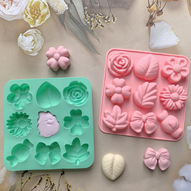 9 Cavity Flower Shaped Candy Chocolate Cookies Silicone Mold Kitchen Handmade Baking Tool
