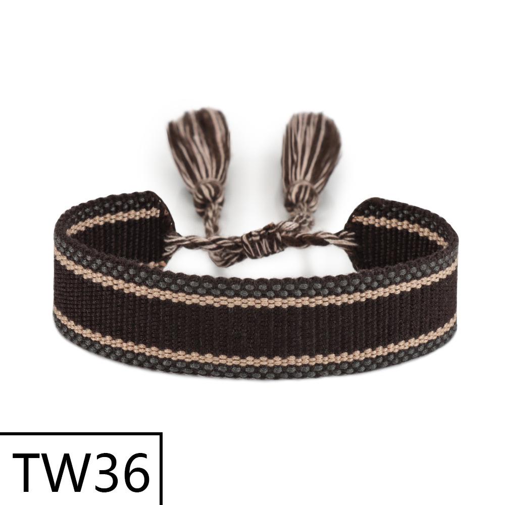 Handmade Bohemian Embroidered Logo Tassel Bracelet - Ethnic Style Friendship Band