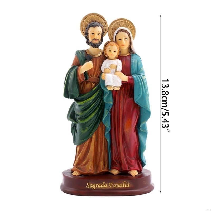 62KD Holy Family Statue Christian Resin Crafts Colorful Nativity Ornament Unique Religous Figurine for Catholic Collections