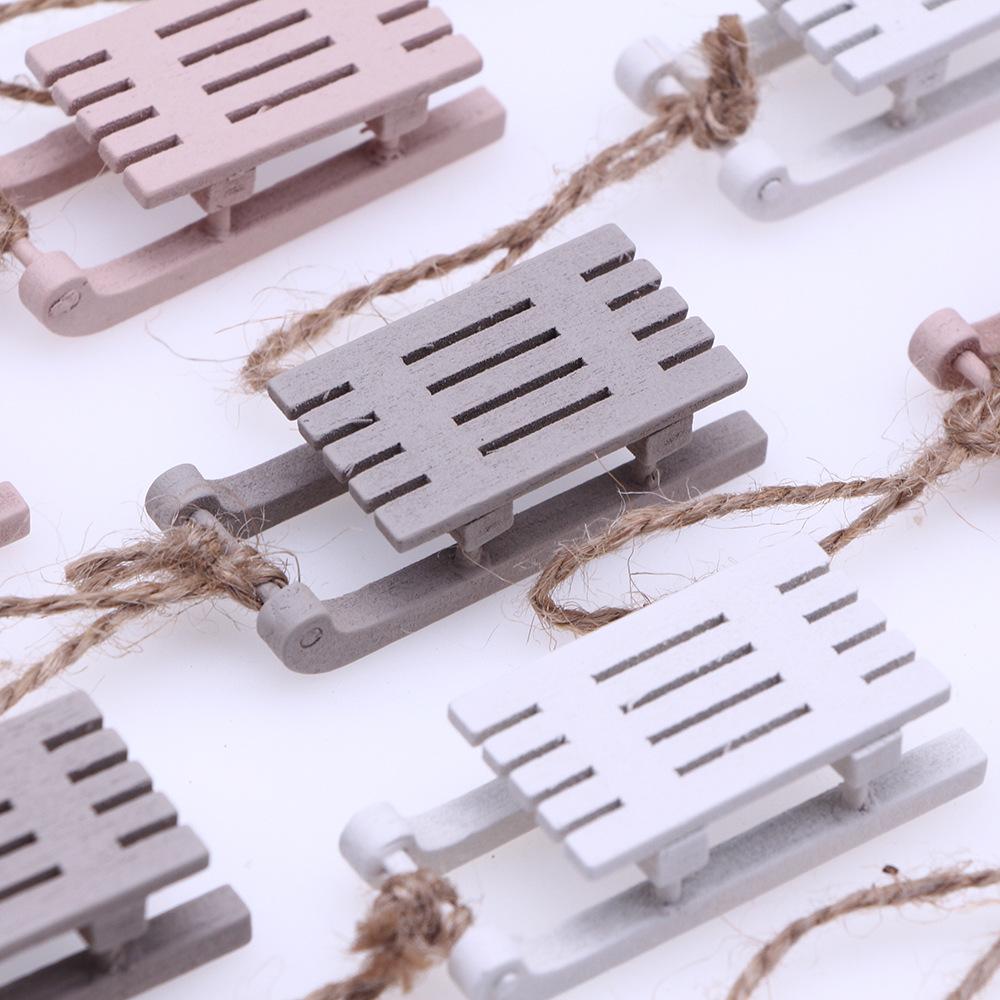 1PCS Dollhouse Miniature Wooden Sleigh Model Sled Ornament Christmas Vintage Living Scene Tree Hanging Decor Xmas Gift Pendant