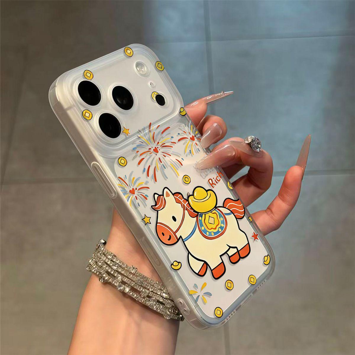 

Instant Wealth Cartoon Horse Phone Case for Apple 17/16/15/14 - Sleek, Lightweight, and Transparent iPhone 12