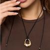 Retro Personality Irregular Alien Hollowed-out Pendant Necklace Female Simple Geometry Oval Adjustable Black Rope Charm Zircon