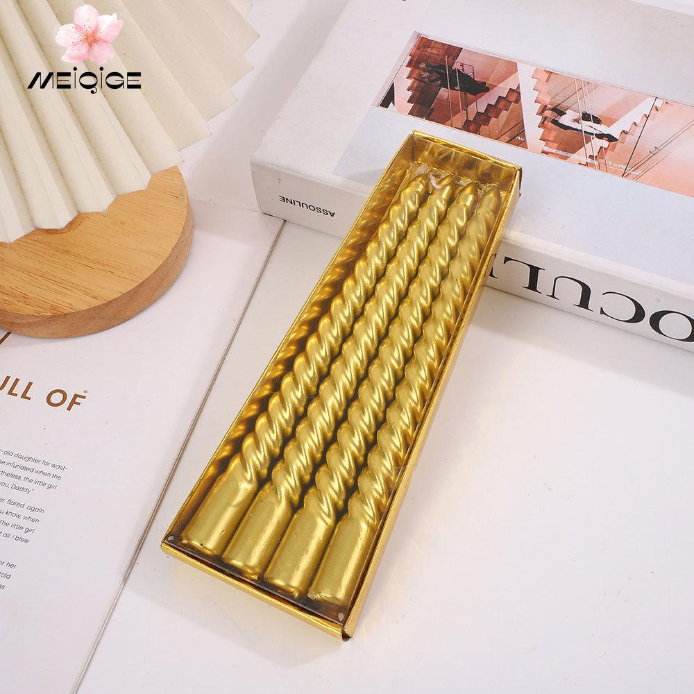 4 Boxed Gold Card Electroplated Paint Threaded European-style Long-stem Candles Gold, Silver, Red, White and Black Spiral Candles 8-10 Inches