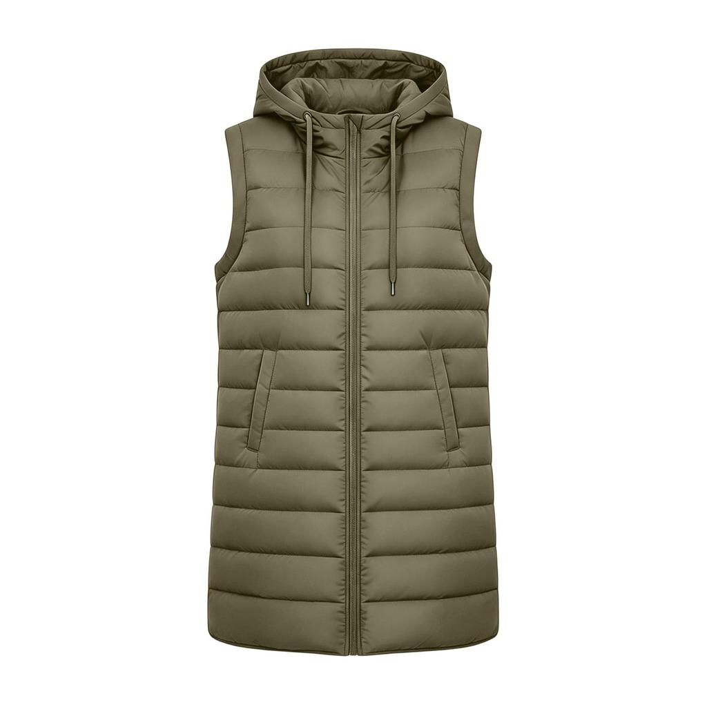 Women's Casual Long Hooded Sleeveless Quilted Vest