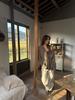 Cotton Slim High Waist Wide-Leg Washed Retro Overalls in Off-White