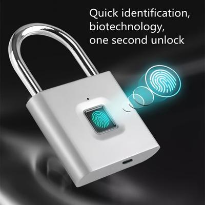 1-teiliges Mini-Smart-Vorhängeschloss mit Fingerabdruck, kleines tragbares Sicherheitsschloss aus Metall gegen Diebstahl, schlüsselloses, per USB aufladbares Akkuschloss für Koffer, Gepäck und Rucksack