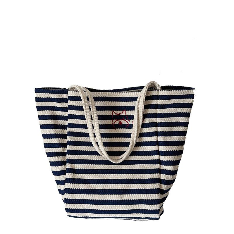 Bag Women's 2025 New Striped Canvas Bag Student Leisure Commuter Large Capacity Portable Shoulder Bag