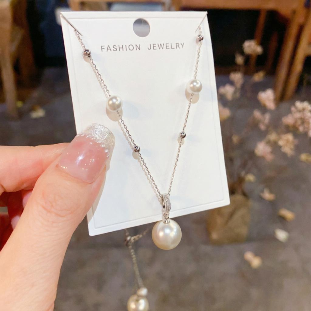 Vintage Rose Pearl Pendant Necklace Fashionable Versatile Women'S Copper Inlaid Zircon Jewelry