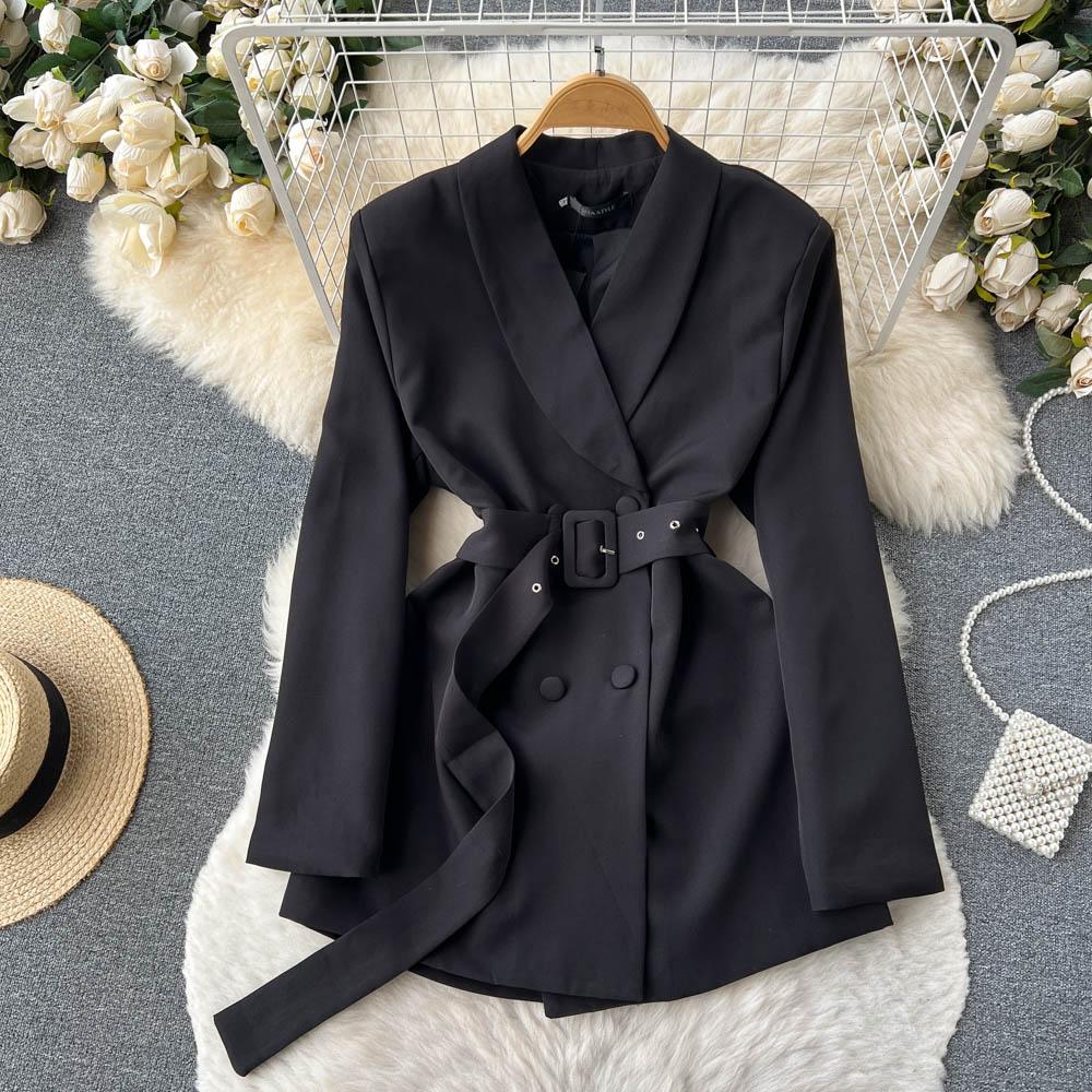 

Корейский двубортный пиджак с французскими лацканами и тонкой талией, с длинными рукавами