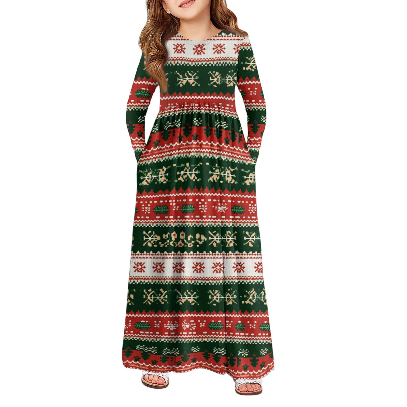 

Girls Maxi Dress - Long Sleeve Pocket Dress Christmas Day 140
