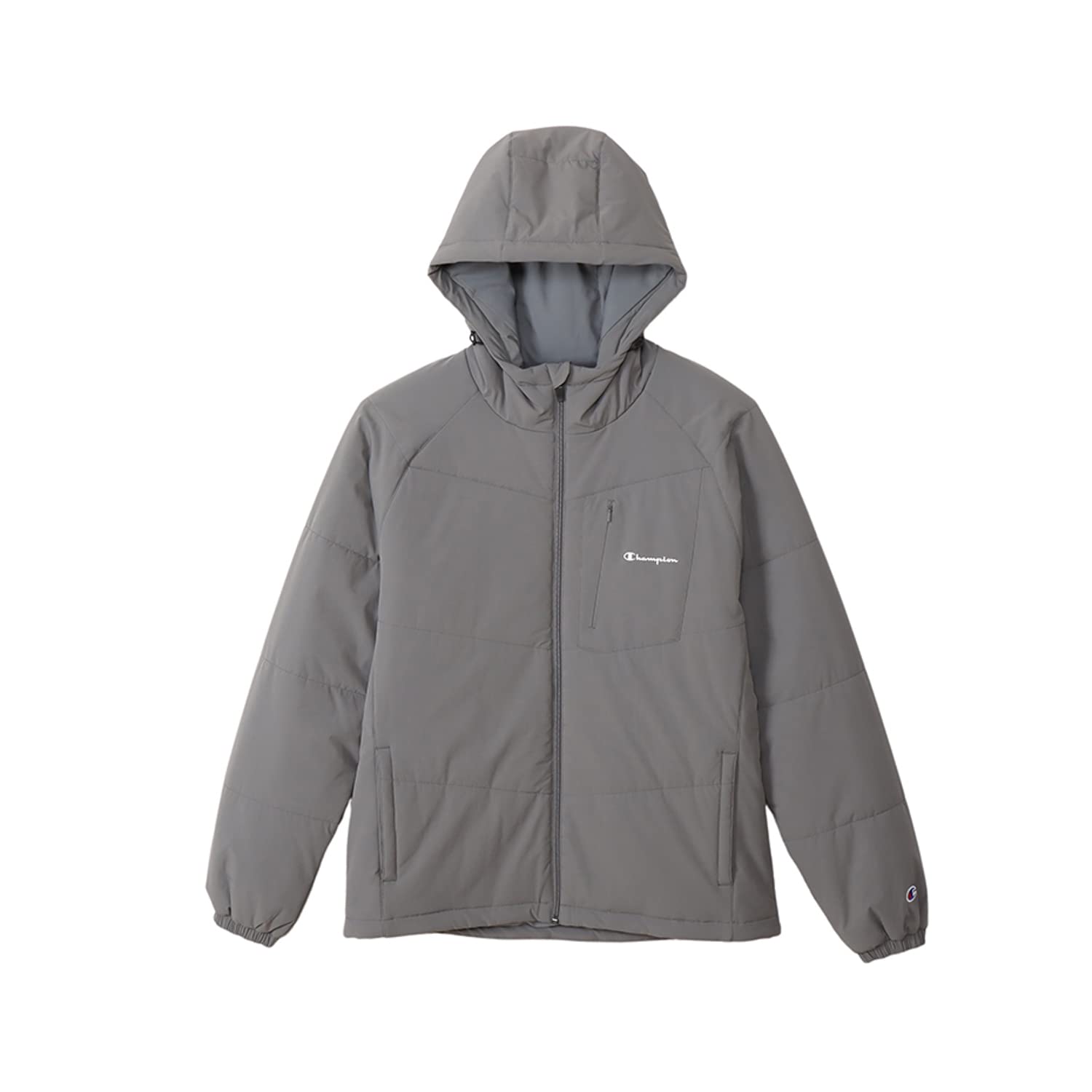 

Champion Long Sleeve Stretch Insulated Zip Hoodie with Script and Medium Gray Size L Men s Logo, Moisture-Repellent, Windproof, Water-Repellent