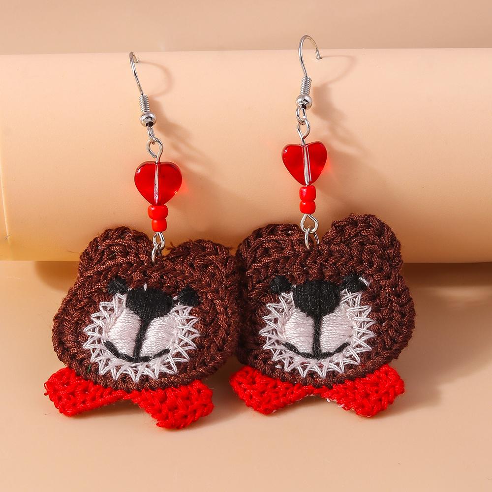 Cute Hand-knitted Frog Dog Pig Drop Earrings for Women Crocheted Animal Earrings Party Girls Jewelry Gifts