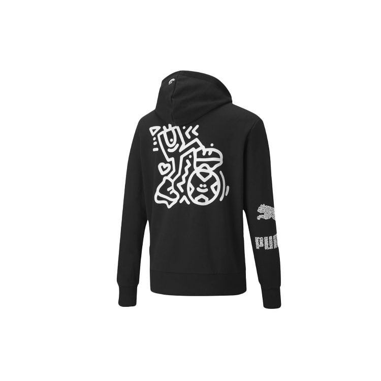 Puma X Mr Doodle Logo Print Drawstring Hoodie Men Hoodie Black 598639-01
