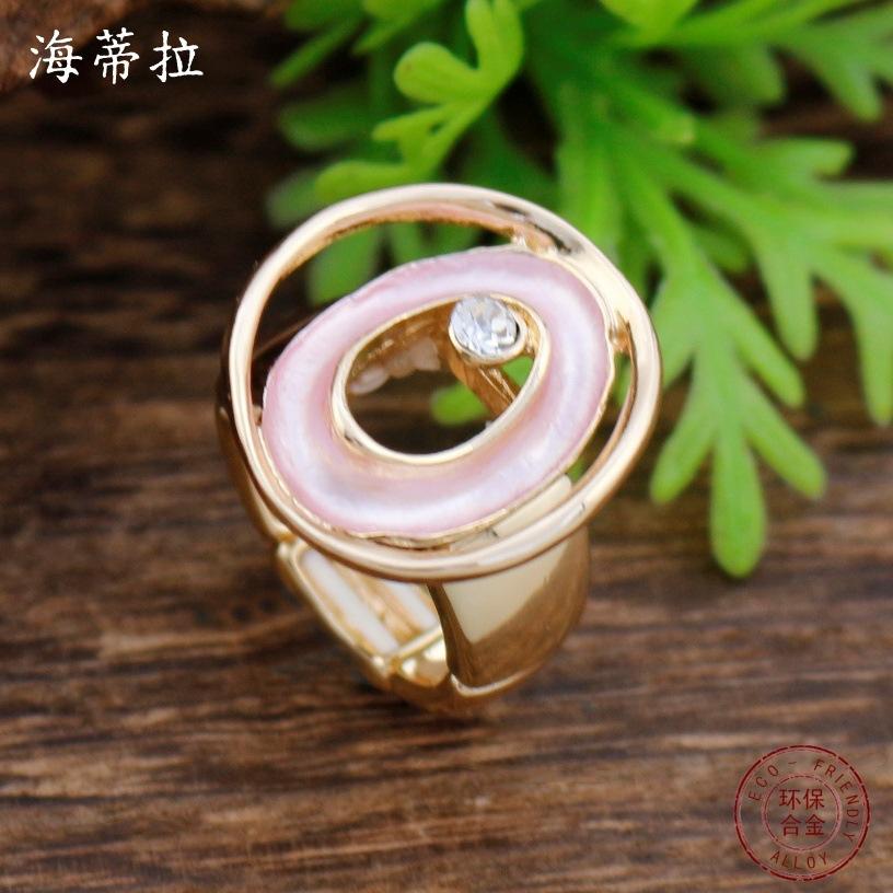 New Enamel Color Hollow Ring Elastic Ring Women's Simple High-end Diamond-set Oval Ring