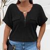 EastRogue Women's Fashion Casual Large Size Solid Color Print Summer Spring Short Sleeve V-Neck Loose Fake Pocket Pullover T-shirt