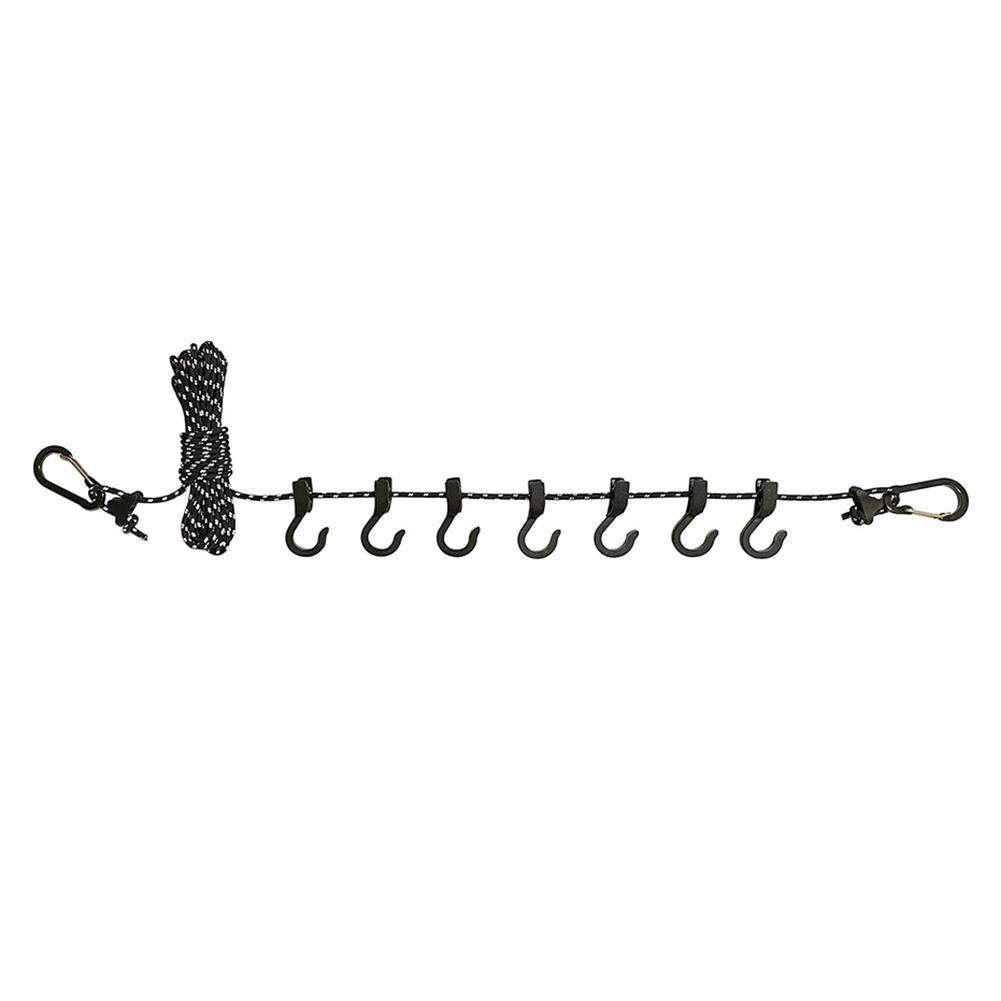 Camping Clothesline Non-slip Outdoor Clothespins Portable Travel Windproof Adjustable with 7 Hooks for Home Picnic Hiking